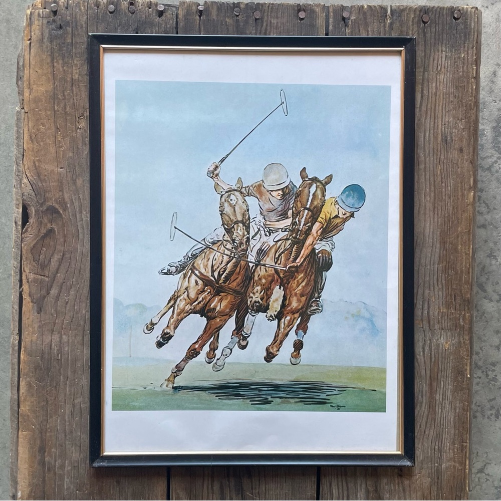 Antique 1931 Signed Polo Player Mid-swing Paul Brown Lithograph